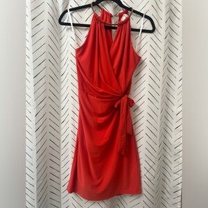 SOLD Emma & Michele I 6 I Orange cocktail ruched peek a boo high neck.